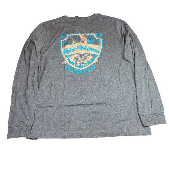 Flying Fisherman Adult 2XL T-Shirt Fishing Gray Long Sleeve Blue Logo Poly Blend - Picture 1 of 8